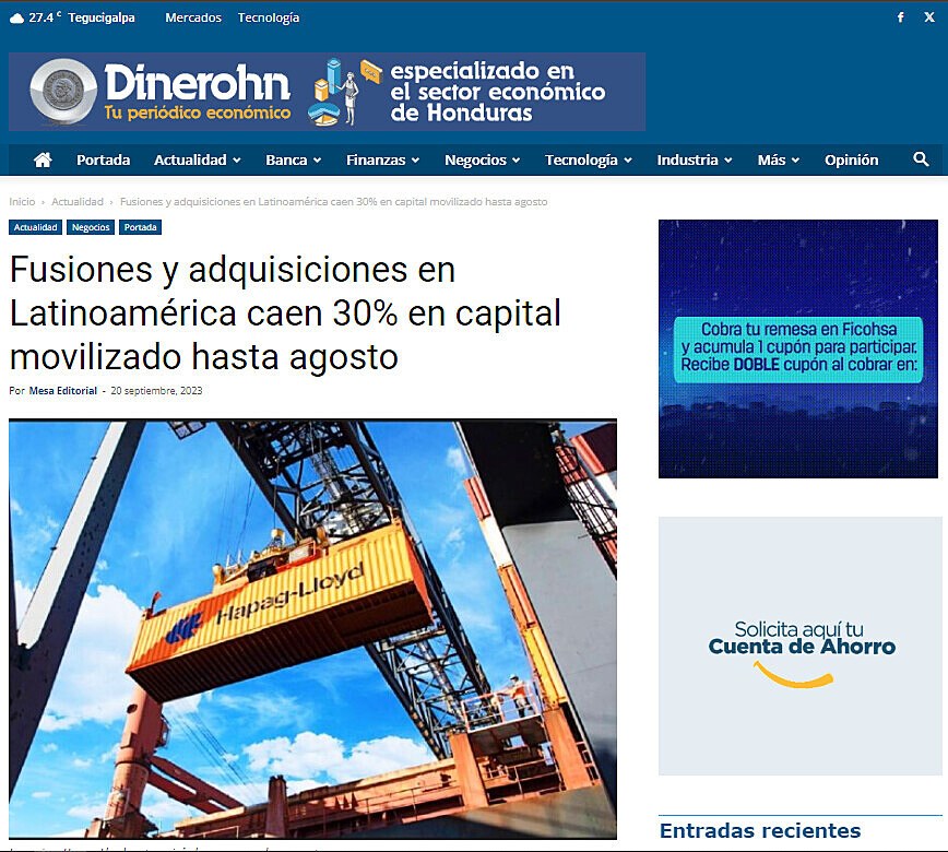 Fusiones y adquisiciones en Latinoamrica caen 30% en capital movilizado hasta agosto